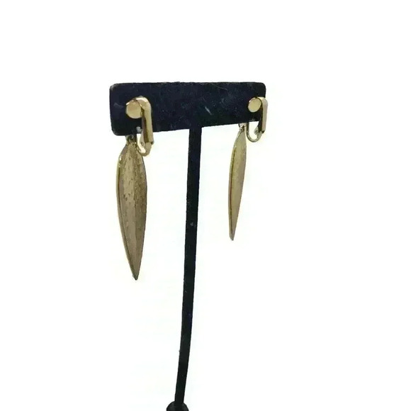 Vintage Earrings Long Yellow Enamel Leaf MCM Clip On Super Ling Drama - Picture 6 of 9